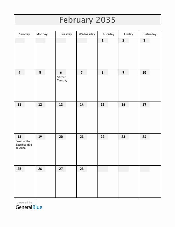 Croatia February 2035 Calendar with Holidays