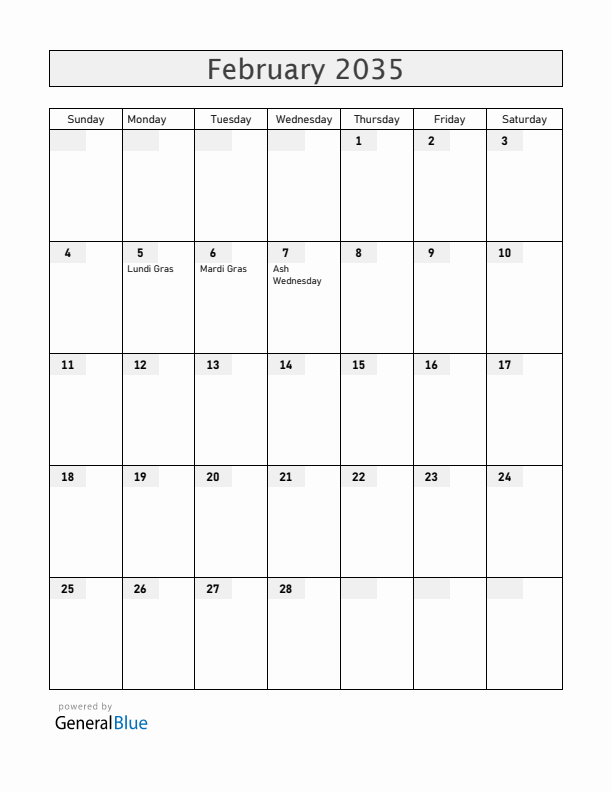 Haiti February 2035 Calendar with Holidays