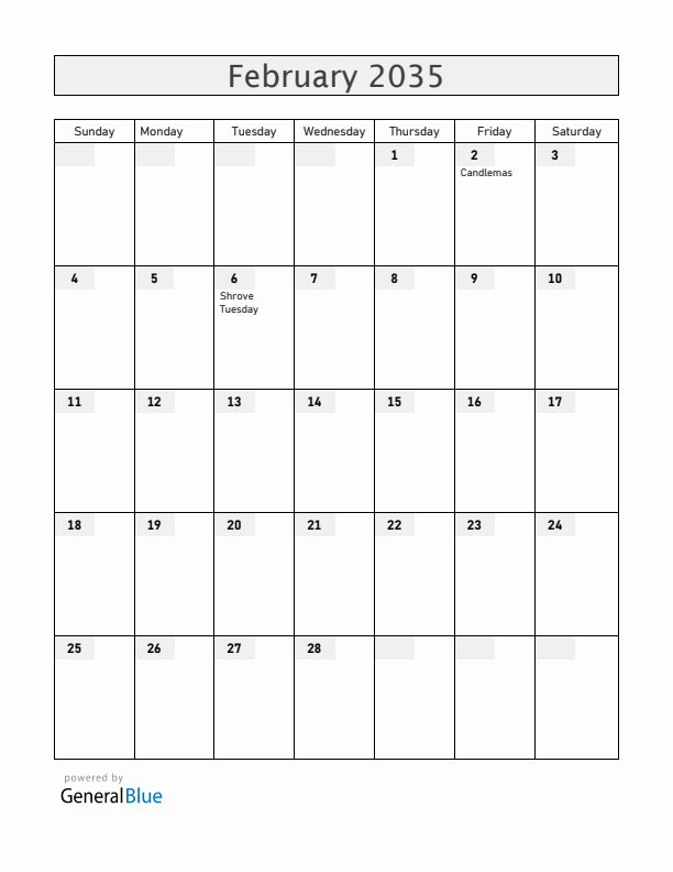 Liechtenstein February 2035 Calendar with Holidays