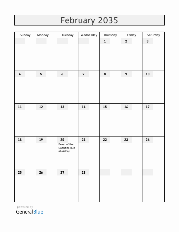 South Sudan February 2035 Calendar with Holidays