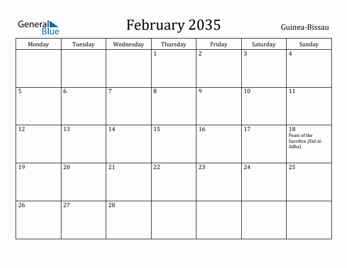 February 2035 Calendar Guinea-Bissau