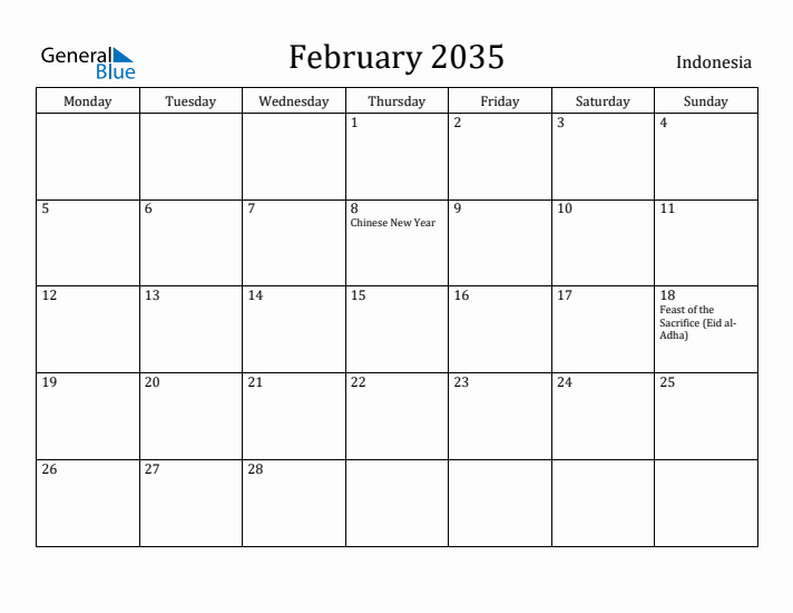 February 2035 Calendar Indonesia