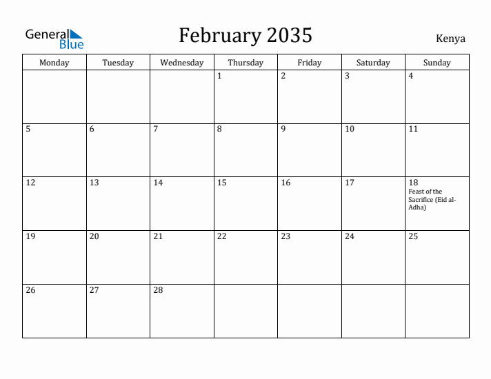 February 2035 Calendar Kenya