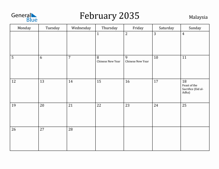 February 2035 Calendar Malaysia