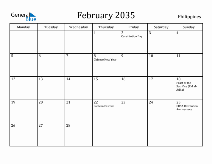 February 2035 Calendar Philippines