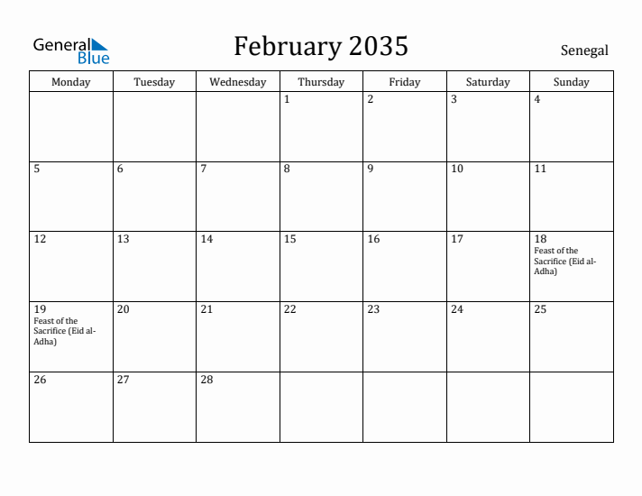 February 2035 Calendar Senegal