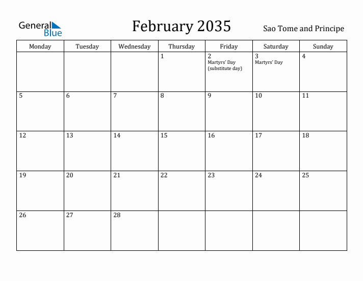 February 2035 Calendar Sao Tome and Principe