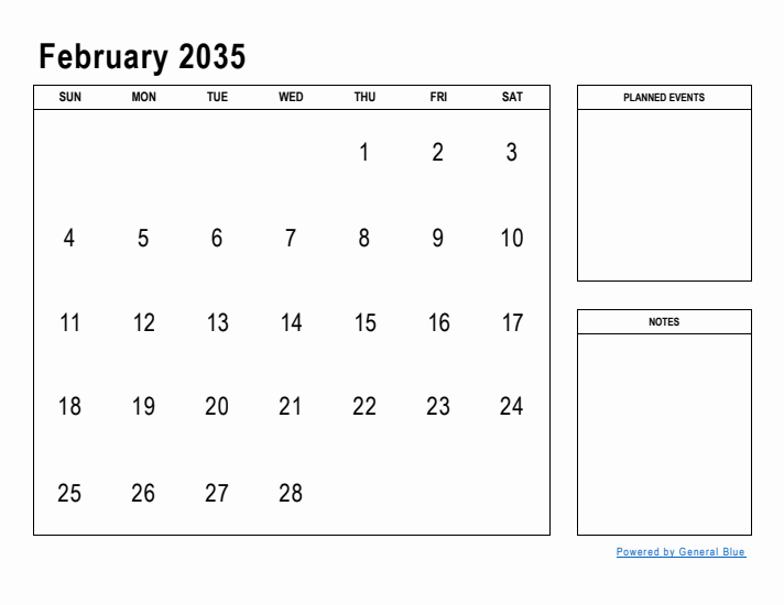February 2035 Calendar Planner