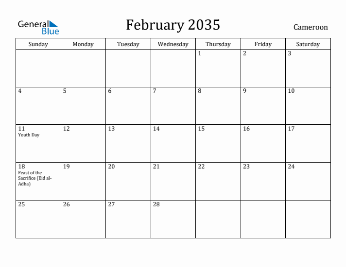 February 2035 Calendar Cameroon