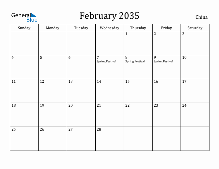 February 2035 Calendar China