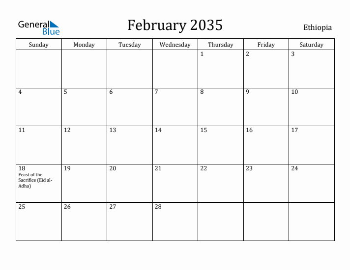 February 2035 Calendar Ethiopia