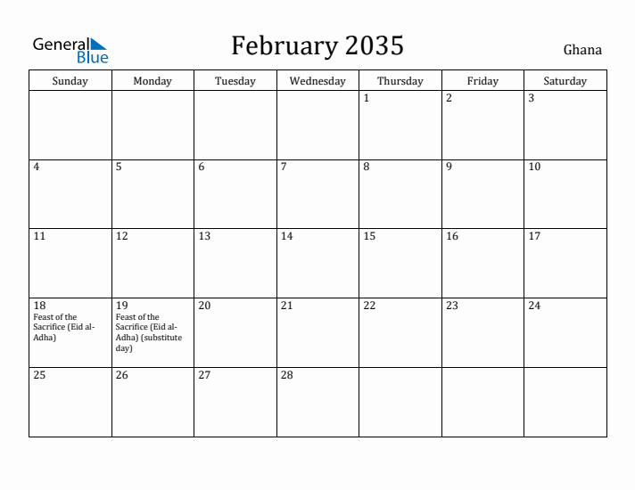 February 2035 Calendar Ghana