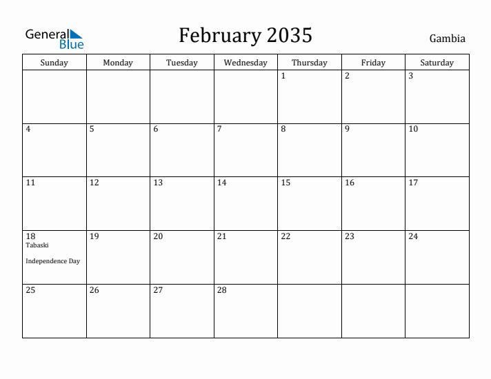 February 2035 Calendar Gambia