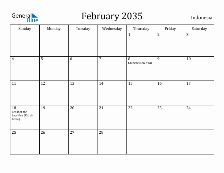 February 2035 Calendar Indonesia