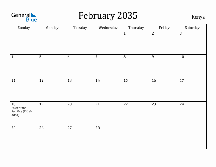 February 2035 Calendar Kenya