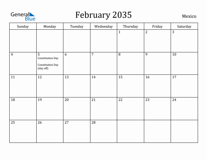February 2035 Calendar Mexico
