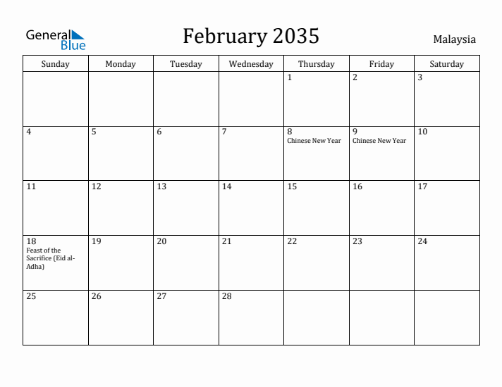 February 2035 Calendar Malaysia