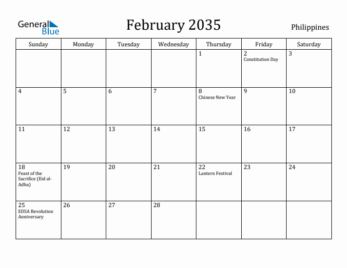 February 2035 Calendar Philippines