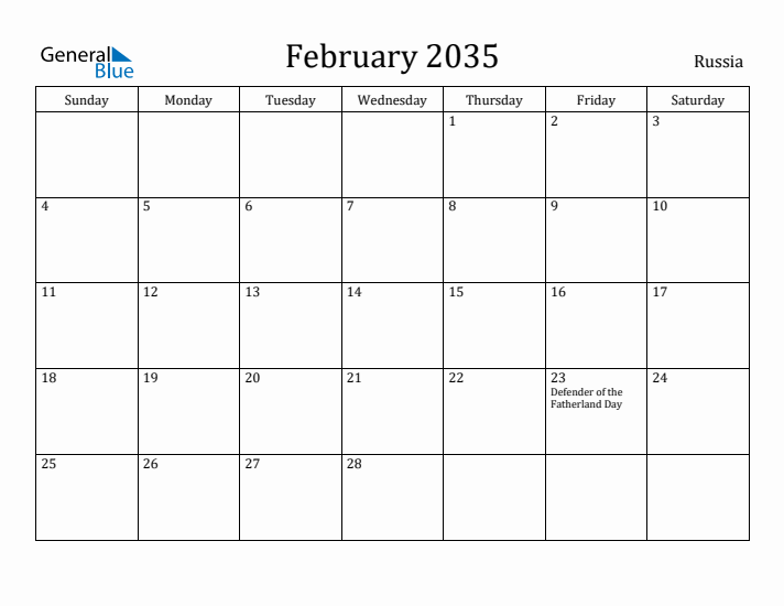February 2035 Calendar Russia