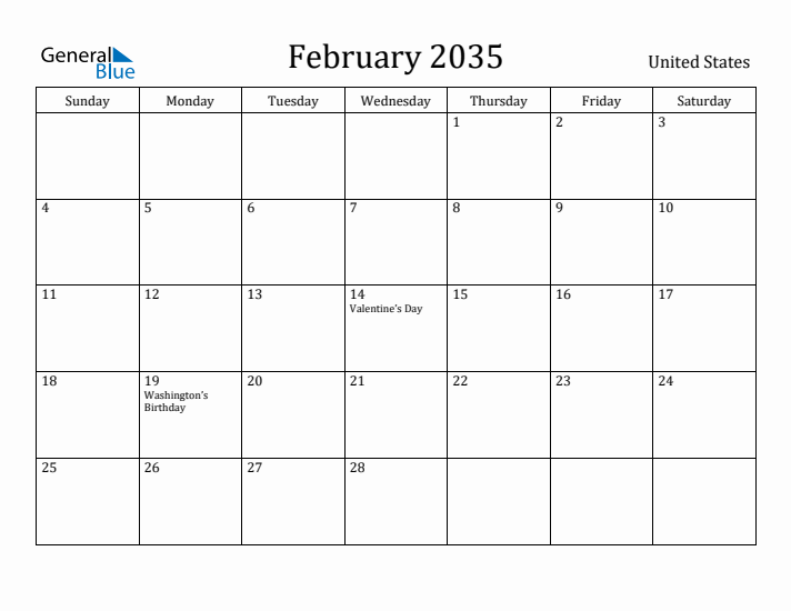 February 2035 Calendar United States