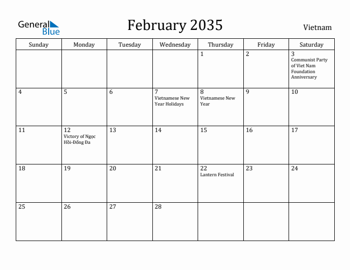 February 2035 Calendar Vietnam