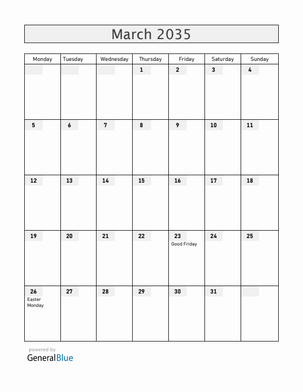Guyana March 2035 Calendar with Holidays