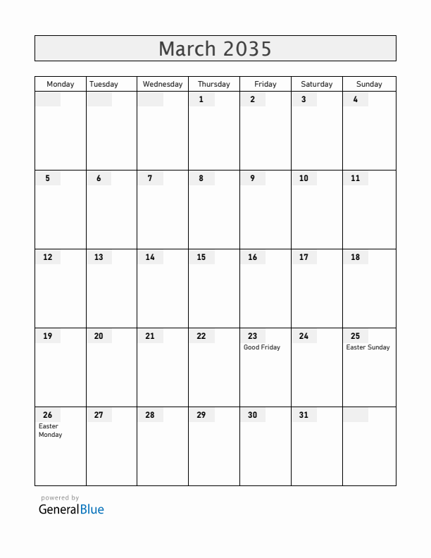 Luxembourg March 2035 Calendar with Holidays