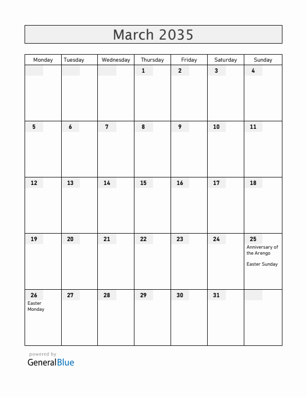 San Marino March 2035 Calendar with Holidays