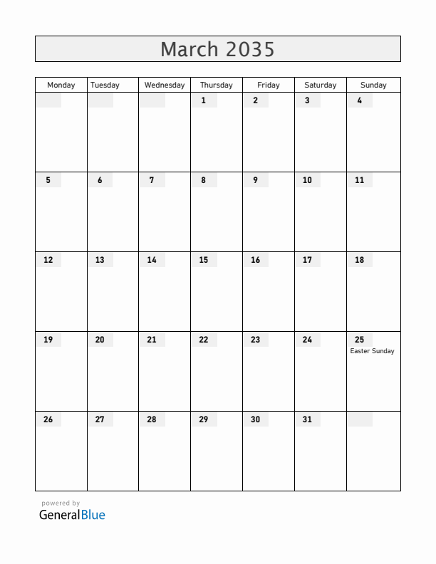Kosovo March 2035 Calendar with Holidays