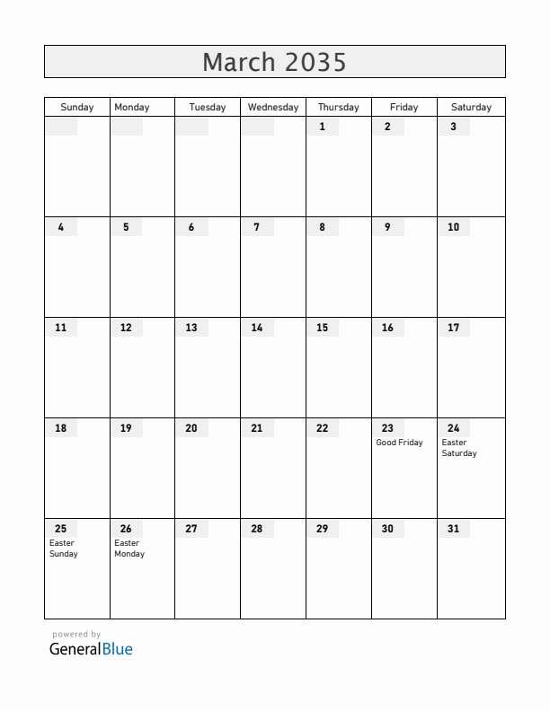 Australia March 2035 Calendar with Holidays
