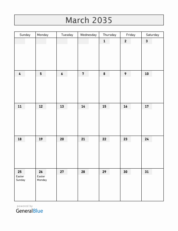Belgium March 2035 Calendar with Holidays