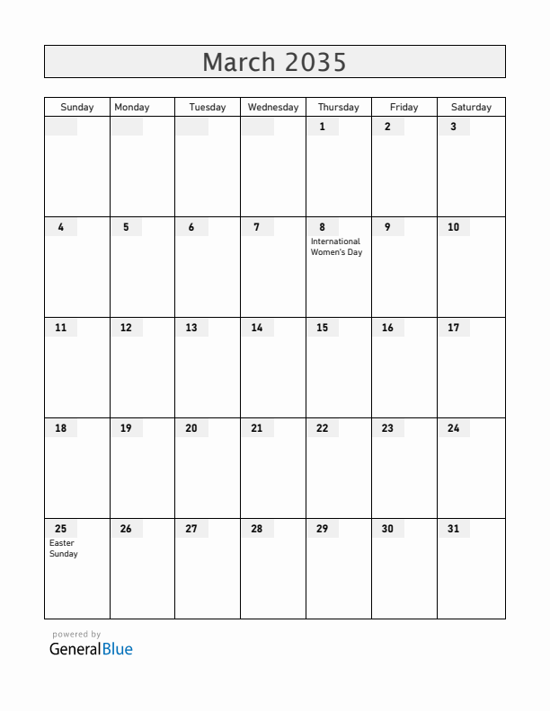 Belarus March 2035 Calendar with Holidays