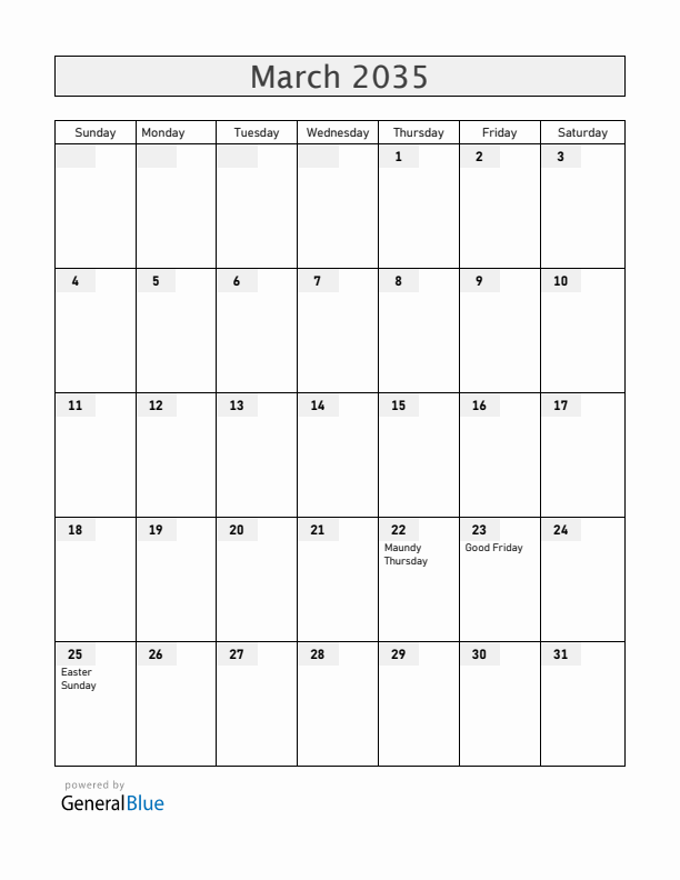Ecuador March 2035 Calendar with Holidays