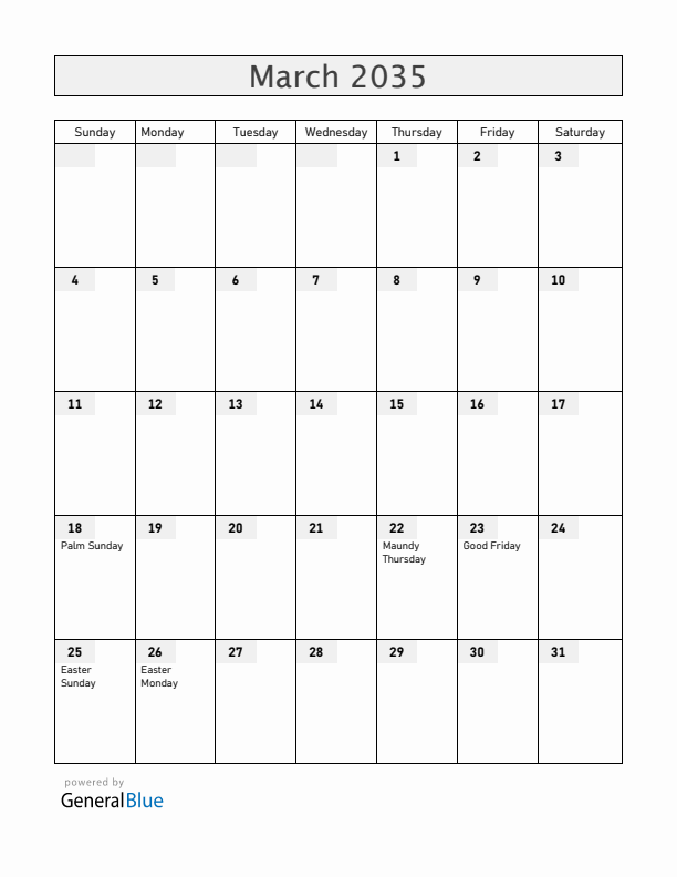 Iceland March 2035 Calendar with Holidays