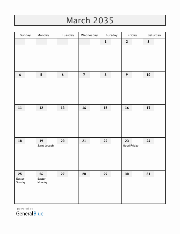 Liechtenstein March 2035 Calendar with Holidays