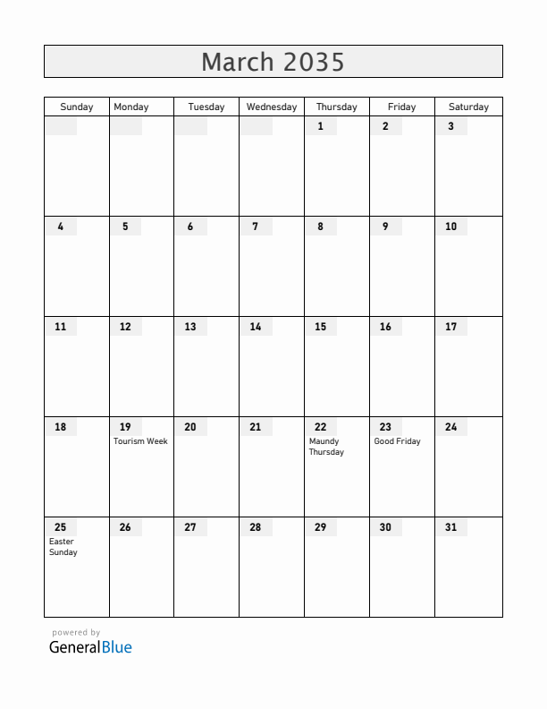 Uruguay March 2035 Calendar with Holidays