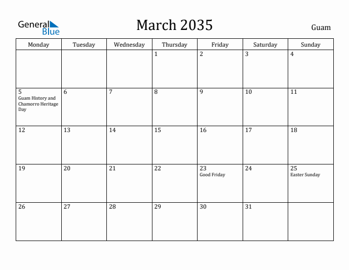 March 2035 Calendar Guam