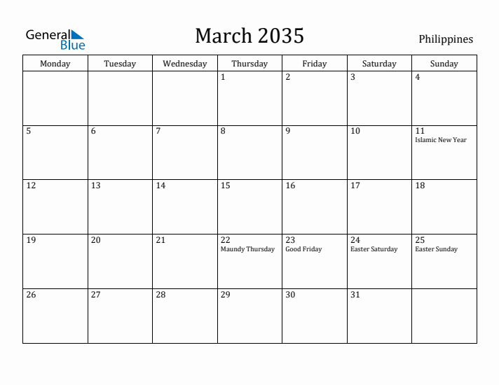 March 2035 Calendar Philippines