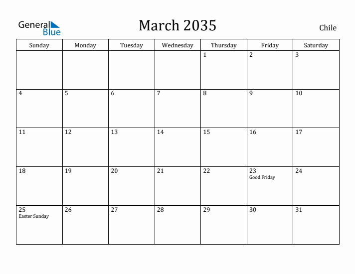 March 2035 Calendar Chile