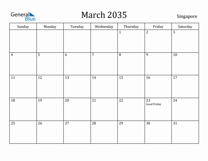 March 2035 Calendar Singapore