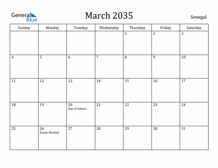 March 2035 Calendar Senegal
