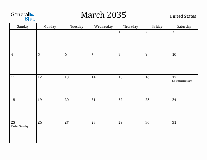 March 2035 Calendar United States