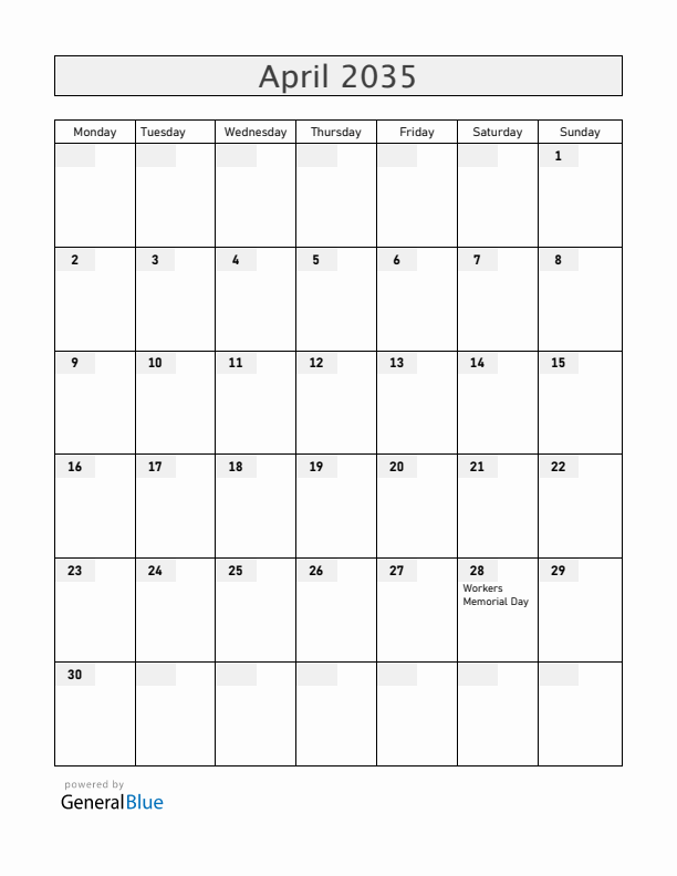 Gibraltar April 2035 Calendar with Holidays