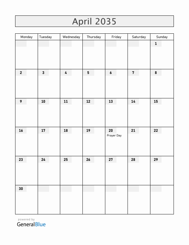 Greenland April 2035 Calendar with Holidays
