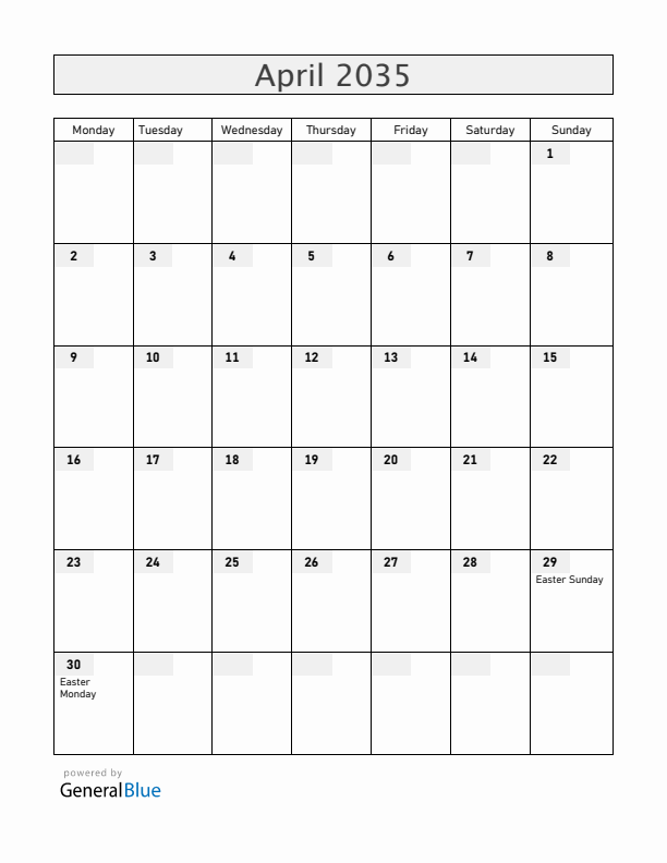 Moldova April 2035 Calendar with Holidays