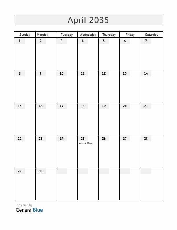 Christmas Island April 2035 Calendar with Holidays