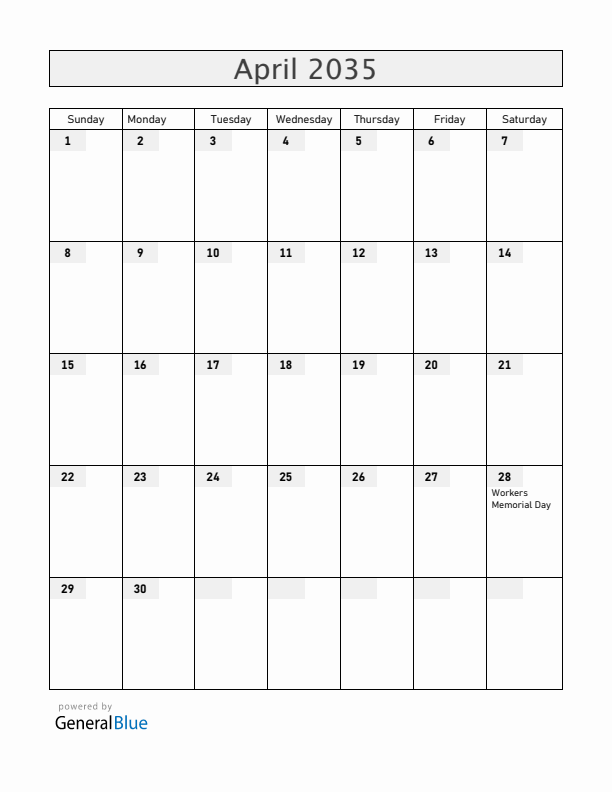 Gibraltar April 2035 Calendar with Holidays