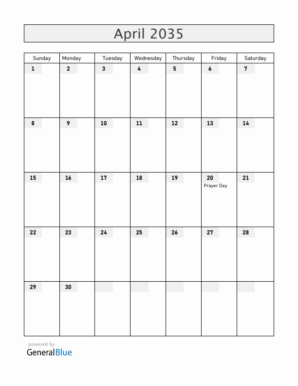 Greenland April 2035 Calendar with Holidays