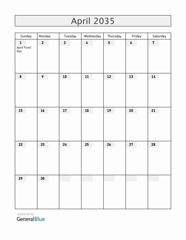 Svalbard and Jan Mayen April 2035 Calendar with Holidays