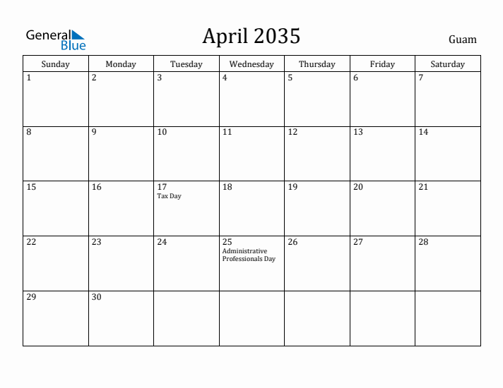 April 2035 Calendar Guam
